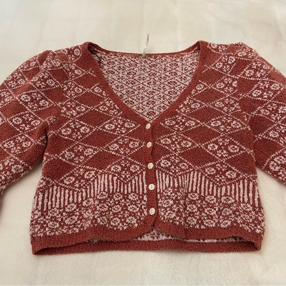 Free People Geo floral Patterned puff sleeve Cardigan 2337 - Picture 8 of 16